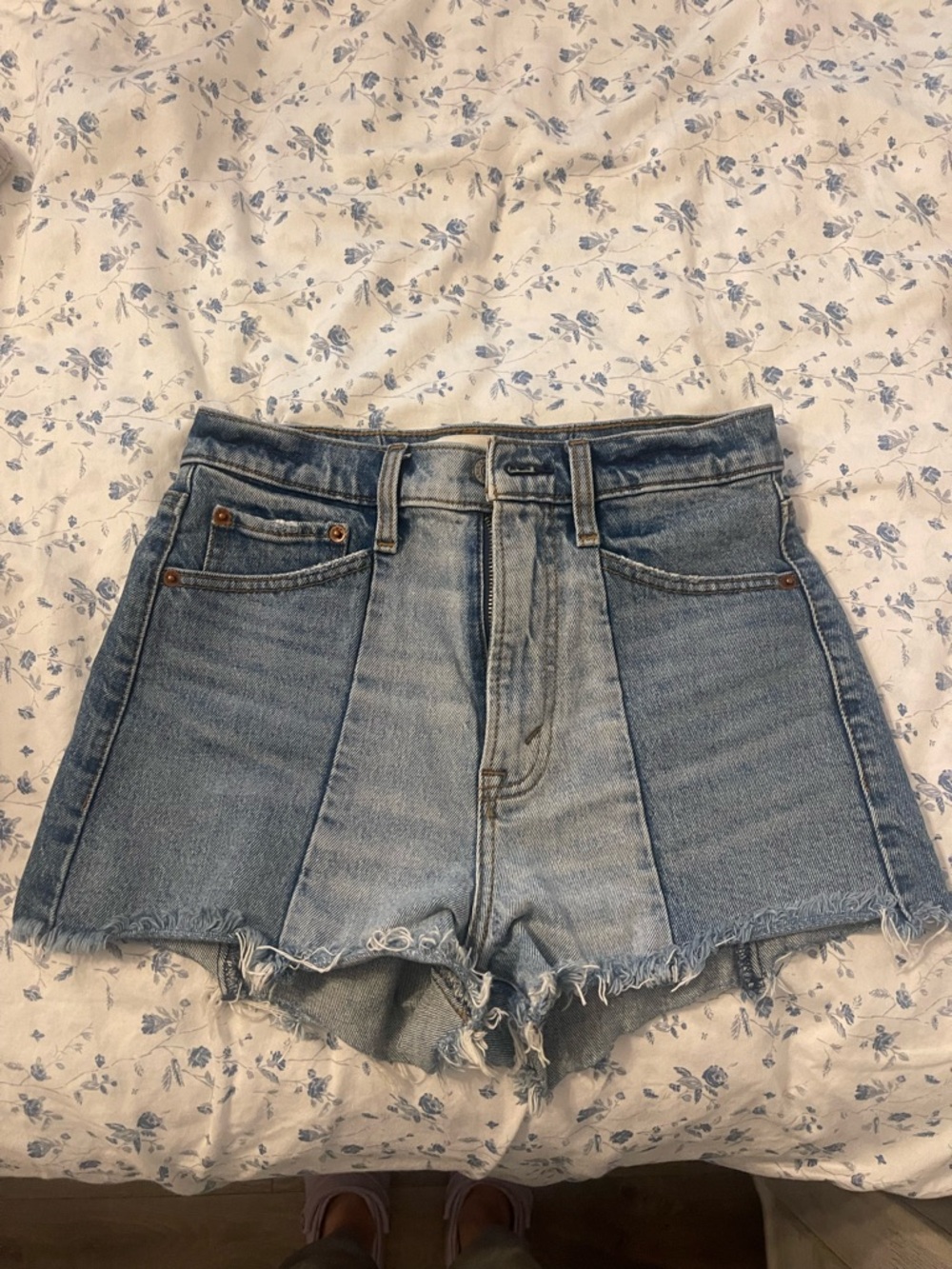 Abercrombie & Fitch Two-Tone Light Blue Denim Cutoff Shorts